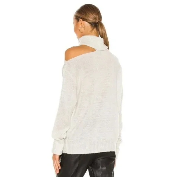 Paige Raundi Cold Shoulder CutOut Metallic Lurex Knit Relaxed Turtleneck Sweater - Picture 7 of 16